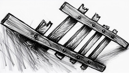 Hand Drawn Sketch of Old Wooden Railroad Tracks.