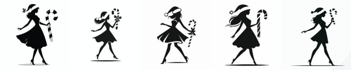 vector silhouette of a woman carrying a candy cane