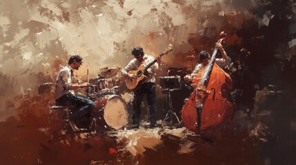 Fototapeta premium Dynamic musicians ensemble in a vibrant and expressive brushstroke art style portrayal