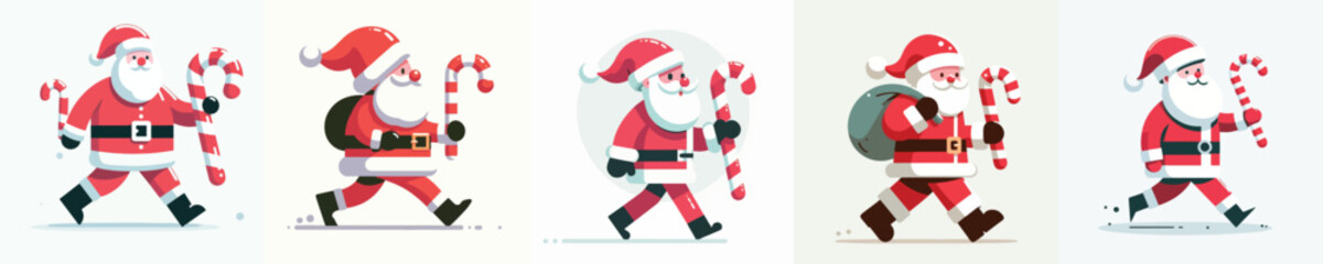 vector of a santa carrying a candy cane
