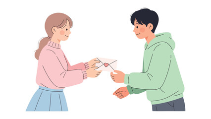 Love Letter Exchange: A tender moment as two individuals exchange a heartfelt letter, a symbol of affection and connection. Capturing a gesture of kindness and sentiment