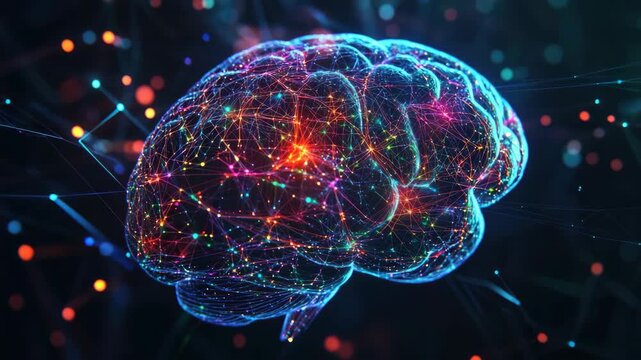 Brain with vibrant lights representing neurons and their interconnections