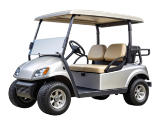  Angled Side View of Golf Cart, Isolated on Transparent Background.