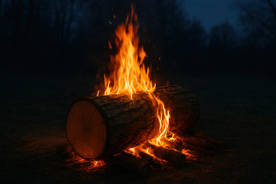 Burning Yule Log - A Scandinavian Winter Tradition - AI Generated Illustration