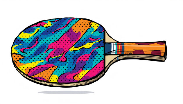 Vibrant Abstract Ping Pong Paddle with Colorful Psychedelic Design.