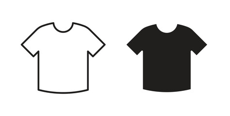T shirt icon in line design and solid black and white colors for designs