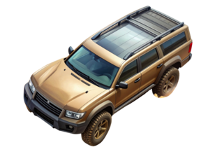  Dynamic Off-Road 4x4 Vehicle in Action, Slight Top-Down Angle, Isolated on Transparent Background.