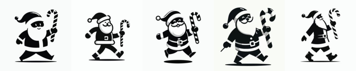 vector silhouette of a santa carrying a candy cane