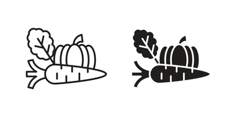 Vegetable icon in line design and solid black and white colors for designs