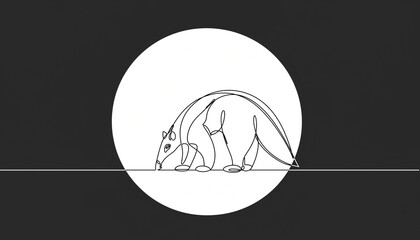 Minimalist Line Art of Anteater Foraging in a Large Circle.