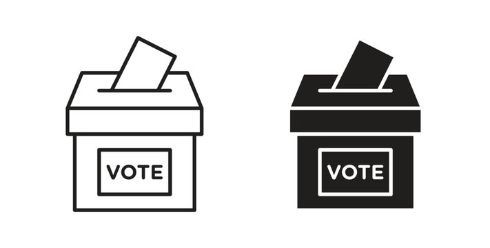 Voting icon in line design and solid black and white colors for designs