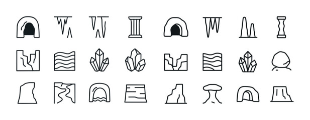 Naklejka premium Minimalist cave and rock formation icons in black and white line