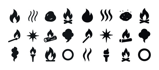 Fototapeta premium Fire and flame icons set: diverse symbols of heat and energy