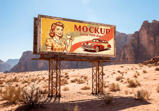 Vintage Desert Billboard Mockup