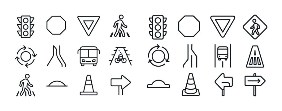 Road signs collection: traffic lights, pedestrian crossings, dir