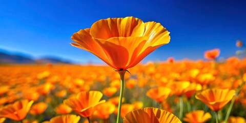 Obraz premium Vibrant Orange Poppies in Bloom Under Clear Blue Sky Landscape