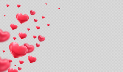 Glossy Red 3D Hearts on Transparent