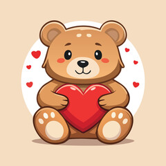 Obraz premium Cute teddy bear holding a big red heart