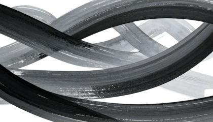 Abstract black and gray brushstrokes intertwining across a black backdrop, fluid and textured