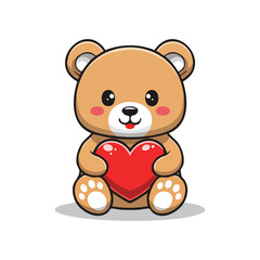 Obraz premium Cute Teddy Bear Holding a Red Heart Illustration