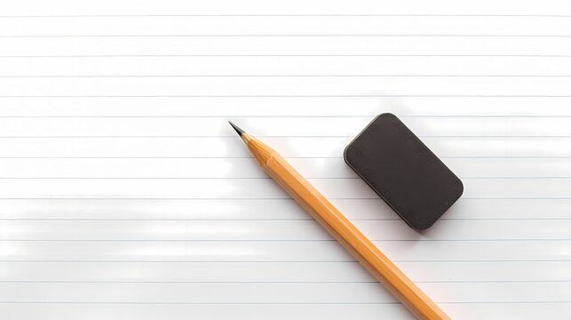 wooden pencil with eraser on white paper background - Powered by Adobe