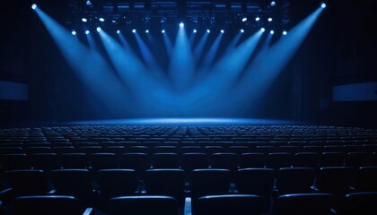 Obraz premium Stage with blue lights and empty seating for upcoming performance event Generative AI