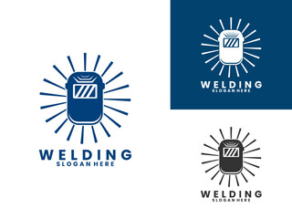 Fototapeta premium Vintage welding helmet logo design vector template. Welding logo design vector