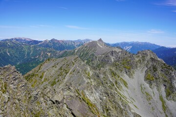 北アルプス　奥穂高岳から望む槍ヶ岳　涸沢岳　北穂高岳　薬師岳　裏銀座　表銀座　鷲羽岳