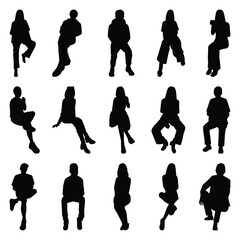 Vector collection set of sitting people silhouettes.