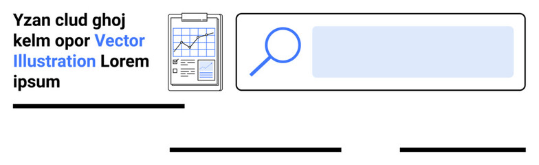 Business operations, analytics, search optimization, data management, information lookup, project planning. Search bar, clipboard with graph and placeholder text. Business operations and analytics © robu_s