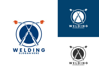 Welding tools with fire logo design vector template