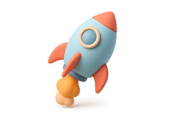 3D Cartoon Rocket Launching with Smoke - Startup, Innovation, and Progress Concept