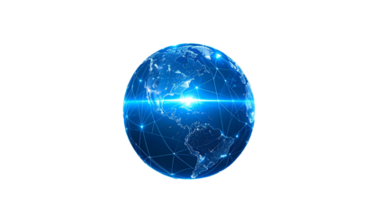 Digital Earth globe glowing blue with network connections against black