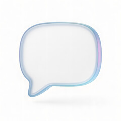 3D Frosted Glass Speech Bubble Icon with Iridescent Border on White Background. Modern Communication and Chat Symbol.