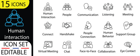 Human interaction and collaboration solid vector icons for business.interaction, collaboration, communication, teamwork, line icons,icon, vector, set, solid and more.Solid vector icon set collection. 