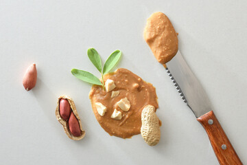 background concept detail peanut butter on white table