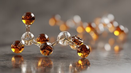 Amber And Crystal Molecule Structure Scientific Abstract Representation Macro Shot