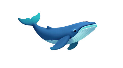 Obraz premium Smiling blue whale swimming upward.