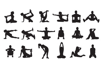 Fitness Silhouette Bundle Male & Female Workout Gym Yoga Exercise Vector Set