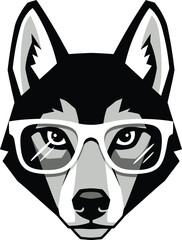Husky Dog Face with Glasses Vector