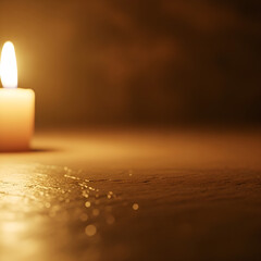 Warm glowing candle illuminates a softly textured surface creating a peaceful and intimate atmosphere. isolated on white background