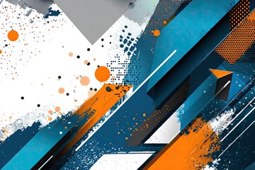 Abstract digital artwork with geometric shapes, color splashes, and dots