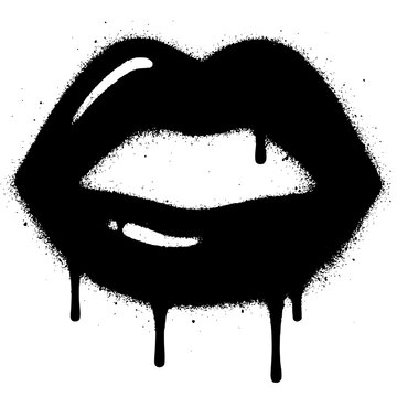 Graffiti Lips Spray Paint Black and White Illustration