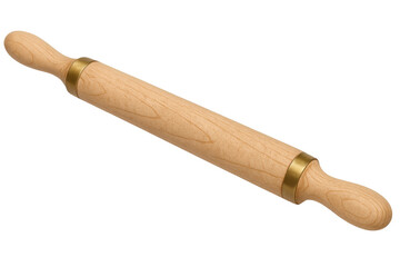 Wood rolling pin with brass accents, kitchen utensil for baking and cooking food on transparent background