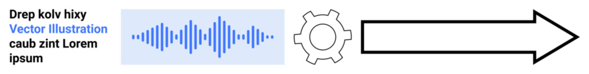 Audio waveform transitioning through a gear to an arrow symbolizing sound analysis, processing, and flow. Ideal for technology, artificial intelligence, sound design, automation, digital tools