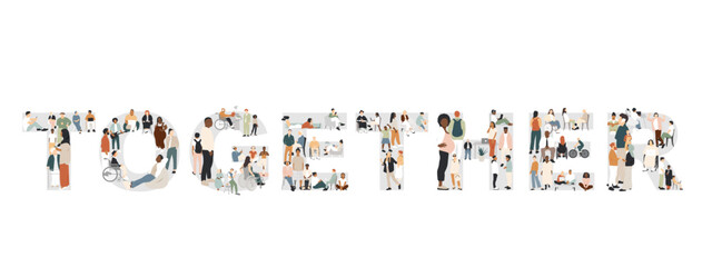 Together sign. Many different people together. Modern design.