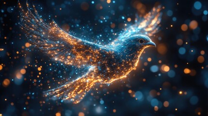  Digital blue phoenix bird, ai into cybersecurity solutions, the ability to rise from challenges and safeguard digital infrastructures