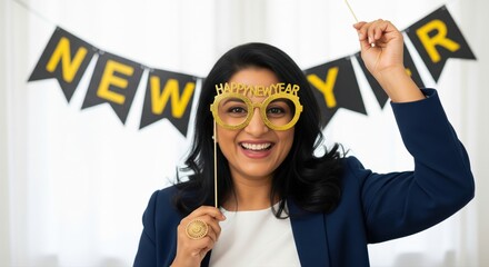 Young beautiful indian woman celebrating new year party