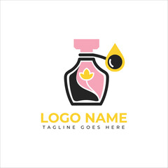 Modern luxury perfume bottle logo design with elegant flower and oil drop