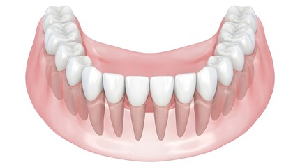 Obraz premium Flat Style 3D Render of a Complete Lower Jaw Denture on Pink Gum Model, Isolated